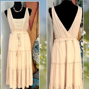 Baeverly,Gorgeous Lined,Cream,TwirlAble Dress,Faux Embellis’d Drawstring,Size M